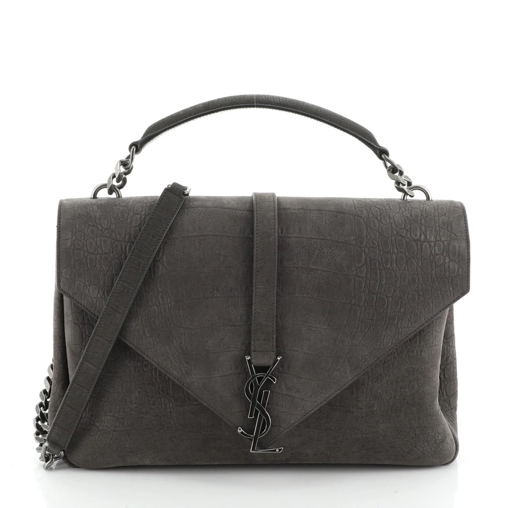 Classic Monogram College Bag Crocodile Embossed Nubuck Large